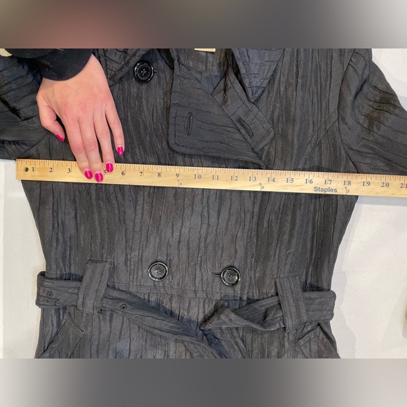Michael Kors Belted Trench Coat Textured Black Small Classic Double Breasted EUC - Picture 8 of 16
